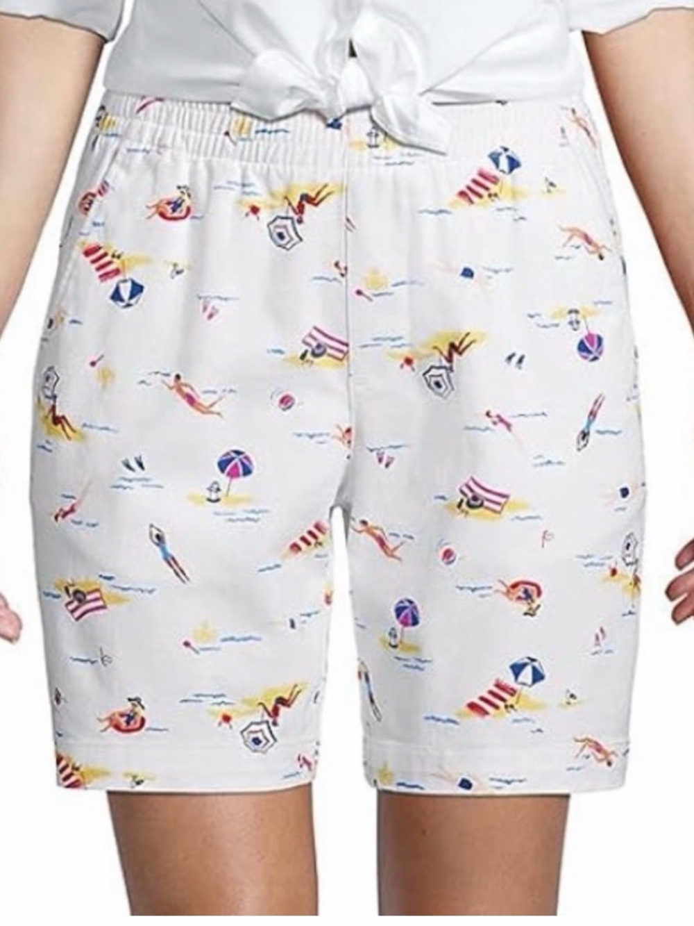 Lands' End White Beach Print Shorts size 10
